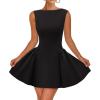 imageZESICA Womens Sexy Backless Cocktail Mini Dress Sleeveless Boat Neck Swing A Line Wedding Club Party Tank DressesBlack