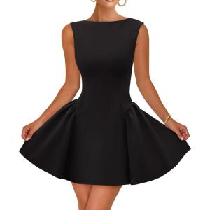 imageZESICA Womens Sexy Backless Cocktail Mini Dress Sleeveless Boat Neck Swing A Line Wedding Club Party Tank DressesBlack