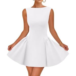 imageZESICA Womens Sexy Backless Cocktail Mini Dress Sleeveless Boat Neck Swing A Line Wedding Club Party Tank DressesWhite