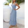 imageZESICA Womens 2025 Summer Boho Spaghetti Strap Square Neck Solid Color Ruffle A Line Beach Long Maxi DressBlue