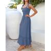 imageZESICA Womens 2025 Summer Boho Spaghetti Strap Square Neck Solid Color Ruffle A Line Beach Long Maxi DressDustyblue