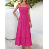 imageZESICA Womens 2025 Summer Boho Spaghetti Strap Square Neck Solid Color Ruffle A Line Beach Long Maxi DressRose