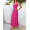 imageZESICA Womens 2025 Summer Boho Spaghetti Strap Square Neck Solid Color Ruffle A Line Beach Long Maxi DressRose