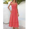 imageZESICA Womens 2025 Summer Boho Spaghetti Strap Square Neck Solid Color Ruffle A Line Beach Long Maxi DressWatermelon
