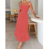 imageZESICA Womens 2025 Summer Boho Spaghetti Strap Square Neck Solid Color Ruffle A Line Beach Long Maxi DressWatermelon