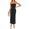 imageZESICA Womens 2025 Summer Boho Floral Strapless Bodycon Dress Off Shoulder Tube Beach Party Long Midi DressesBlack