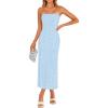 imageZESICA Womens 2025 Summer Boho Floral Strapless Bodycon Dress Off Shoulder Tube Beach Party Long Midi DressesBlue