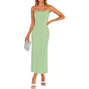 imageZESICA Womens 2025 Summer Boho Floral Strapless Bodycon Dress Off Shoulder Tube Beach Party Long Midi DressesGreen