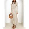 imageZESICA Womens Spring Turtleneck Long Sleeve Sweater Dress Tie Waist Casual Loose Ribbed Knit A Line Midi DressesApricot