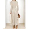 imageZESICA Womens Spring Turtleneck Long Sleeve Sweater Dress Tie Waist Casual Loose Ribbed Knit A Line Midi DressesApricot