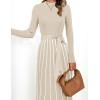 imageZESICA Womens Spring Turtleneck Long Sleeve Sweater Dress Tie Waist Casual Loose Ribbed Knit A Line Midi DressesApricot