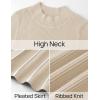 imageZESICA Womens Spring Turtleneck Long Sleeve Sweater Dress Tie Waist Casual Loose Ribbed Knit A Line Midi DressesApricot