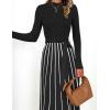 imageZESICA Womens Spring Turtleneck Long Sleeve Sweater Dress Tie Waist Casual Loose Ribbed Knit A Line Midi DressesBlack