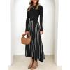 imageZESICA Womens Spring Turtleneck Long Sleeve Sweater Dress Tie Waist Casual Loose Ribbed Knit A Line Midi DressesBlack