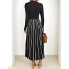 imageZESICA Womens Spring Turtleneck Long Sleeve Sweater Dress Tie Waist Casual Loose Ribbed Knit A Line Midi DressesBlack