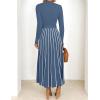 imageZESICA Womens Spring Turtleneck Long Sleeve Sweater Dress Tie Waist Casual Loose Ribbed Knit A Line Midi DressesDusty Blue