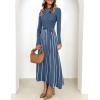 imageZESICA Womens Spring Turtleneck Long Sleeve Sweater Dress Tie Waist Casual Loose Ribbed Knit A Line Midi DressesDusty Blue