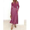 imageZESICA Womens Spring Turtleneck Long Sleeve Sweater Dress Tie Waist Casual Loose Ribbed Knit A Line Midi DressesEggplant