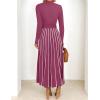 imageZESICA Womens Spring Turtleneck Long Sleeve Sweater Dress Tie Waist Casual Loose Ribbed Knit A Line Midi DressesEggplant