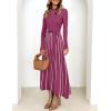 imageZESICA Womens Spring Turtleneck Long Sleeve Sweater Dress Tie Waist Casual Loose Ribbed Knit A Line Midi DressesEggplant