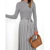 imageZESICA Womens Spring Turtleneck Long Sleeve Sweater Dress Tie Waist Casual Loose Ribbed Knit A Line Midi DressesGrey