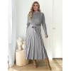 imageZESICA Womens Spring Turtleneck Long Sleeve Sweater Dress Tie Waist Casual Loose Ribbed Knit A Line Midi DressesGrey