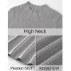 imageZESICA Womens Spring Turtleneck Long Sleeve Sweater Dress Tie Waist Casual Loose Ribbed Knit A Line Midi DressesGrey