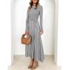imageZESICA Womens Spring Turtleneck Long Sleeve Sweater Dress Tie Waist Casual Loose Ribbed Knit A Line Midi DressesGrey