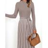 imageZESICA Womens Spring Turtleneck Long Sleeve Sweater Dress Tie Waist Casual Loose Ribbed Knit A Line Midi DressesKhaki