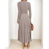imageZESICA Womens Spring Turtleneck Long Sleeve Sweater Dress Tie Waist Casual Loose Ribbed Knit A Line Midi DressesKhaki