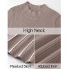 imageZESICA Womens Spring Turtleneck Long Sleeve Sweater Dress Tie Waist Casual Loose Ribbed Knit A Line Midi DressesKhaki