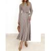 imageZESICA Womens Spring Turtleneck Long Sleeve Sweater Dress Tie Waist Casual Loose Ribbed Knit A Line Midi DressesKhaki