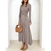 imageZESICA Womens Spring Turtleneck Long Sleeve Sweater Dress Tie Waist Casual Loose Ribbed Knit A Line Midi DressesKhaki