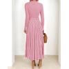 imageZESICA Womens Spring Turtleneck Long Sleeve Sweater Dress Tie Waist Casual Loose Ribbed Knit A Line Midi DressesPink
