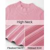 imageZESICA Womens Spring Turtleneck Long Sleeve Sweater Dress Tie Waist Casual Loose Ribbed Knit A Line Midi DressesPink