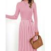 imageZESICA Womens Spring Turtleneck Long Sleeve Sweater Dress Tie Waist Casual Loose Ribbed Knit A Line Midi DressesPink