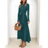 imageZESICA Womens Spring Turtleneck Long Sleeve Sweater Dress Tie Waist Casual Loose Ribbed Knit A Line Midi DressesTeal