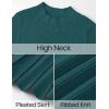 imageZESICA Womens Spring Turtleneck Long Sleeve Sweater Dress Tie Waist Casual Loose Ribbed Knit A Line Midi DressesTeal