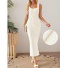 imageZESICA Womens 2025 Summer Casual Square Neck Bodycon Midi Dresses Spring Sleeveless Side Slit Knit Beach Vacation Long DressIvory