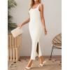 imageZESICA Womens 2025 Summer Casual Square Neck Bodycon Midi Dresses Spring Sleeveless Side Slit Knit Beach Vacation Long DressIvory