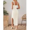 imageZESICA Womens 2025 Summer Casual Square Neck Bodycon Midi Dresses Spring Sleeveless Side Slit Knit Beach Vacation Long DressIvory