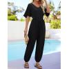 imageZESICA Womens Short Sleeve V Neck One Piece Jumpsuits Summer Casual Overalls Drawstring Waist Romper Outfits with PocketsBlack