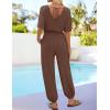 imageZESICA Womens Short Sleeve V Neck One Piece Jumpsuits Summer Casual Overalls Drawstring Waist Romper Outfits with PocketsCoffee