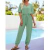 imageZESICA Womens Short Sleeve V Neck One Piece Jumpsuits Summer Casual Overalls Drawstring Waist Romper Outfits with PocketsGreen