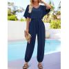 imageZESICA Womens Short Sleeve V Neck One Piece Jumpsuits Summer Casual Overalls Drawstring Waist Romper Outfits with PocketsNavy