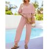 imageZESICA Womens Short Sleeve V Neck One Piece Jumpsuits Summer Casual Overalls Drawstring Waist Romper Outfits with PocketsPink