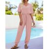 imageZESICA Womens Short Sleeve V Neck One Piece Jumpsuits Summer Casual Overalls Drawstring Waist Romper Outfits with PocketsPink