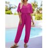 imageZESICA Womens Short Sleeve V Neck One Piece Jumpsuits Summer Casual Overalls Drawstring Waist Romper Outfits with PocketsRose