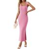 imageZESICA Womens 2025 Summer Casual Square Neck Bodycon Midi Dresses Spring Sleeveless Side Slit Knit Beach Vacation Long DressPink