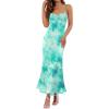 imageZESICA Womens Summer Floral Spaghetti Straps Maxi Dress 2025 Sleeveless Square Neck Bodycon Beach Boho Long DressesAqua